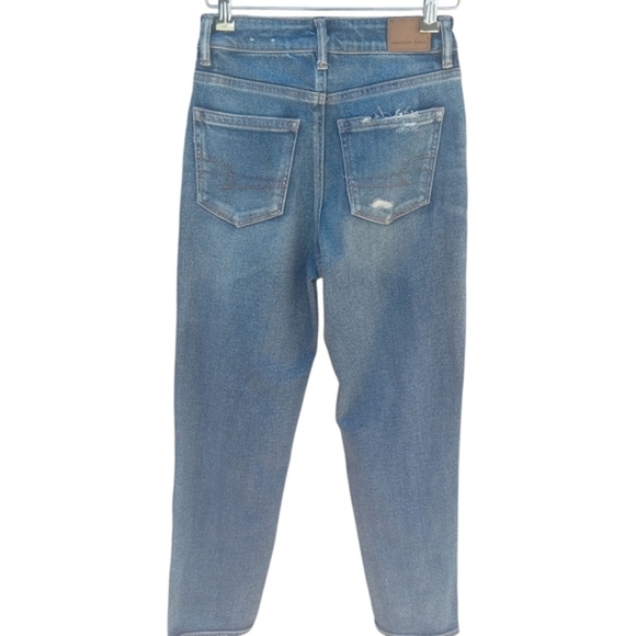 American Eagle Outfitters Women's Mom Straight Blue Jeans Size 0 Distressed - Picture 2 of 7